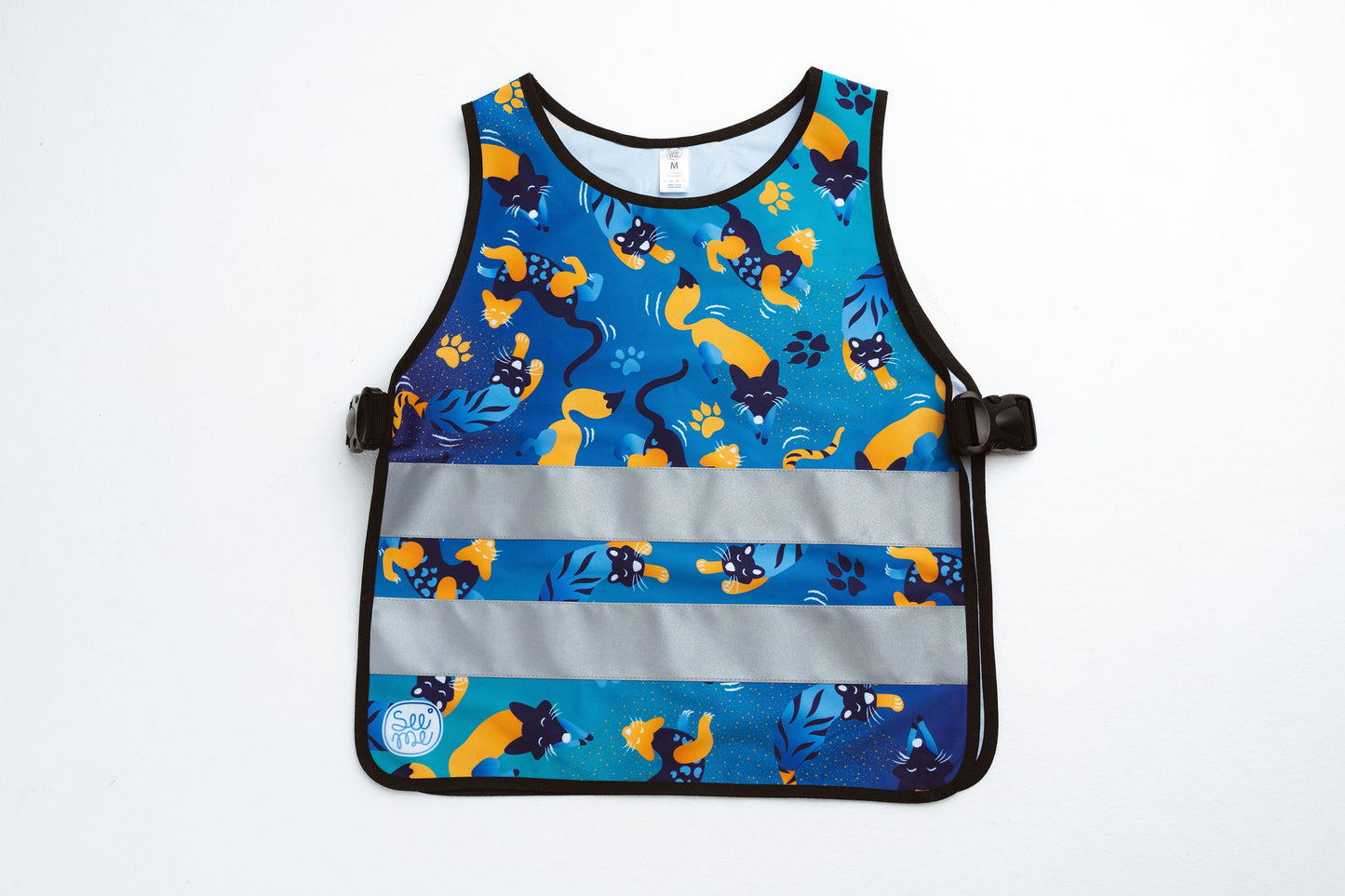 Blue safety vest for kids with foxes