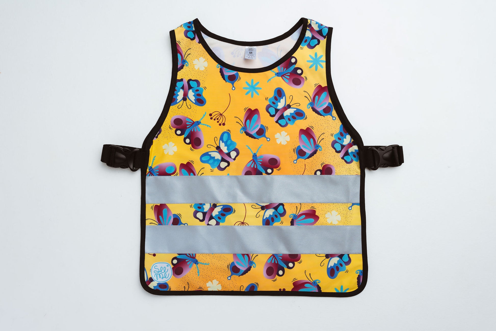Yellow reflective vest with butterflies