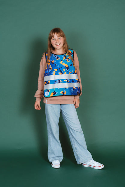 Teenage girl wearing a reflective vest