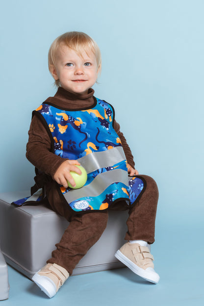 Little boy in a blue fox reflective vest